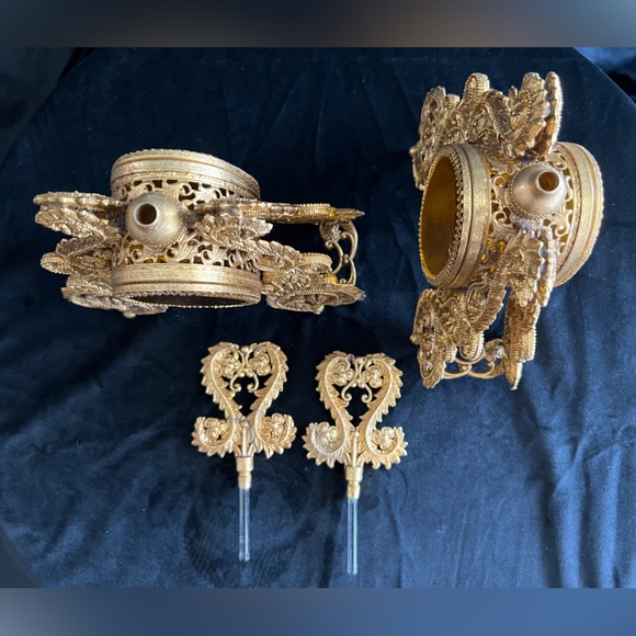 Vintage Perfume Bottle Gold Ormolu Filigree Amber Glass Hollywood Regency￼￼ - Picture 3 of 10